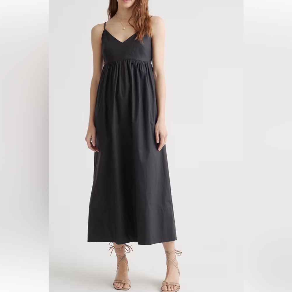 Quince 100% organic Elegant Black Spaghetti Strap maxi Dress size S